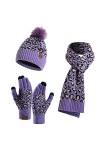 Maeau - 3 pièces Bonnet écharpe et gants pour femme en tricot bonnet élastique pompon écharpe longue thermique doublure épais
