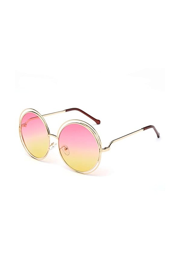 HCHES Lunettes de soleil à monture ronde en métal vintage pour femmes Lunettes de soleil à monture creuse Conduite pour homme