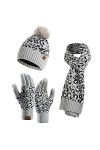 Maeau - 3 pièces Bonnet écharpe et gants pour femme en tricot bonnet élastique pompon écharpe longue thermique doublure épais