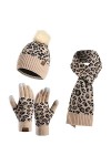 Maeau - 3 pièces Bonnet écharpe et gants pour femme en tricot bonnet élastique pompon écharpe longue thermique doublure épais