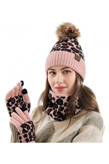 CAMLAKEE Ensemble dhiver chaud pour femme avec bonnet, écharpe tube et gants pour écran tactile avec doublure polaire et mot