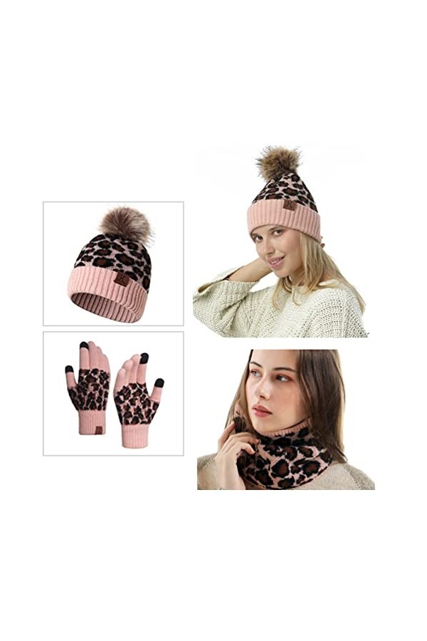 CAMLAKEE Ensemble dhiver chaud pour femme avec bonnet, écharpe tube et gants pour écran tactile avec doublure polaire et mot