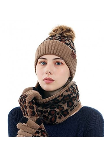 CAMLAKEE Ensemble dhiver chaud pour femme avec bonnet, écharpe tube et gants pour écran tactile avec doublure polaire et mot