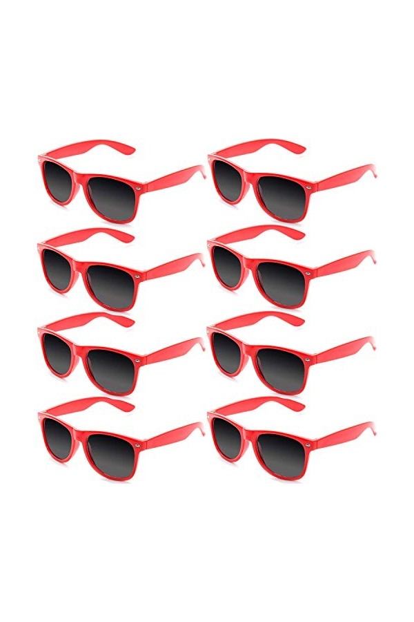FSMILING lot Lunettes de soleil Vintage Femme Enfant Homme Couleurs au Decoration Fluo Fête 8 pièces rouge 