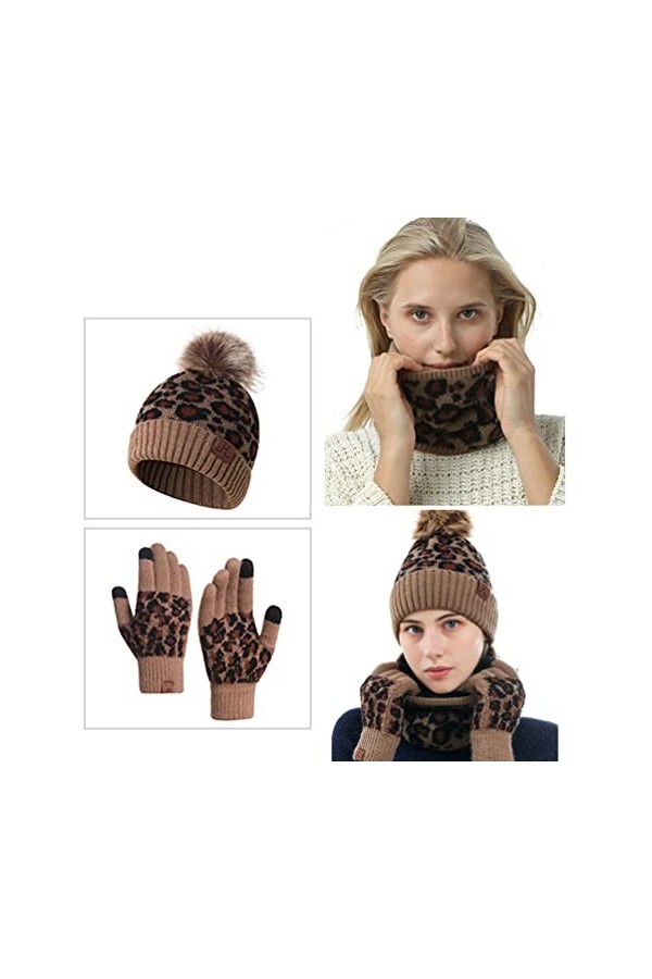 CAMLAKEE Ensemble dhiver chaud pour femme avec bonnet, écharpe tube et gants pour écran tactile avec doublure polaire et mot