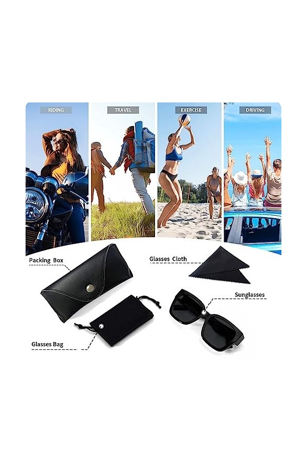 Lunettes de soleil polarisées pour femme - Lunettes de soleil carrées tendance - Unisexe - Protection UV400 - Pour conduite,