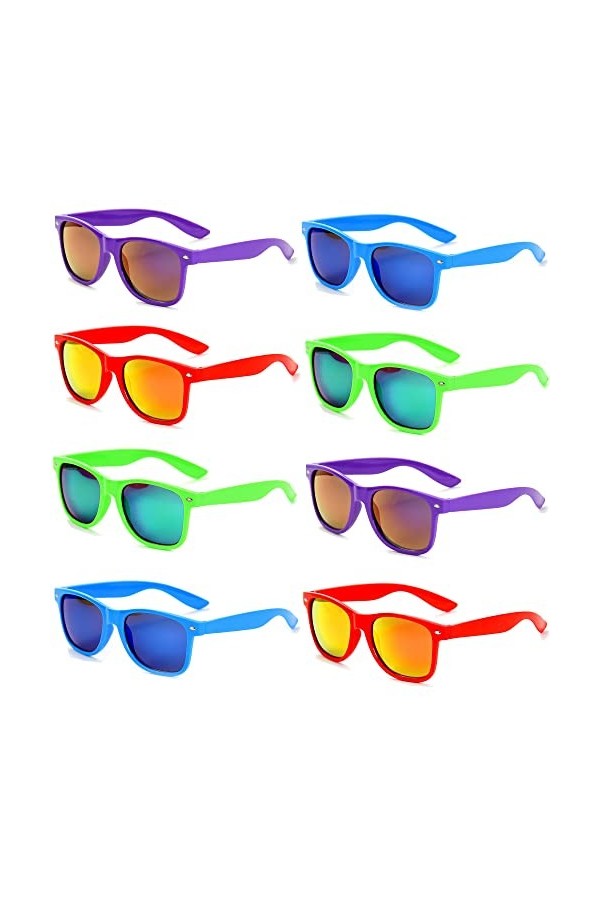 FSMILING Lot de 8 paires de lunettes de soleil fluo pour fête - Multicolore - Pour homme et femme - Carnaval