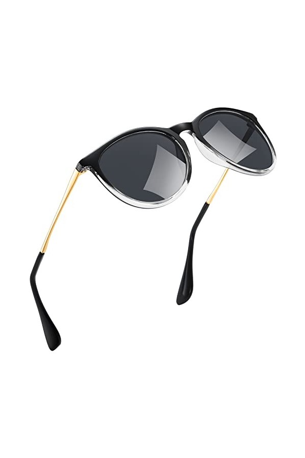 kunchu Lunettes de Soleil Femme Polarisées Rond Retro Grand Cadre Sports Protection UV400,pour Homme et Femmes,Lunette Soleil