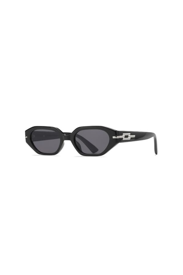 Lunettes de Soleil Vintage à Petite Monture pour Femmes Lunettes de Soleil carrées uv400 pour Hommes Lunettes polygone, Noir,