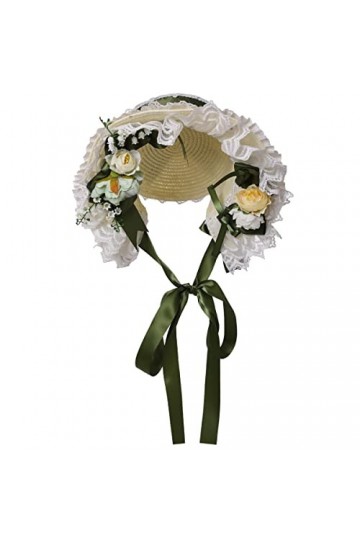 COSDREAMER Bonnets victoriens en en Dentelle et Fleurs pour Filles et Femmes Vert, Taille Unique 