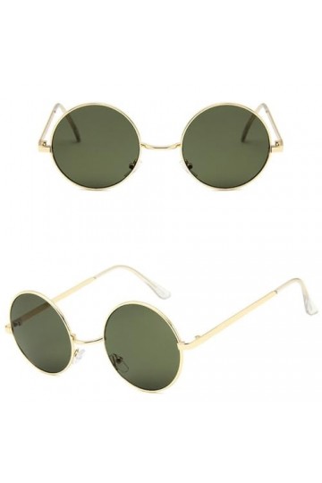 HCHES Lunettes de Soleil Rétro Rondes Jaune Violet Femme Lunettes de Soleil pour Femme Mâle Alliage Miroir, Or Vert, Taille U