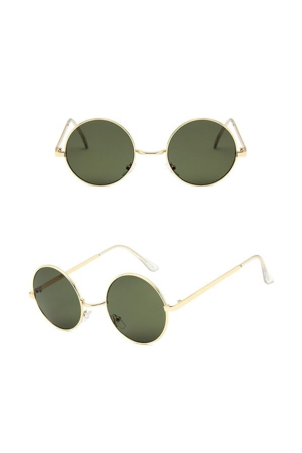 HCHES Lunettes de Soleil Rétro Rondes Jaune Violet Femme Lunettes de Soleil pour Femme Mâle Alliage Miroir, Or Vert, Taille U