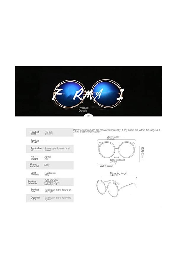 HCHES Lunettes de soleil à monture ronde en métal vintage pour femmes Lunettes de soleil à monture creuse Conduite pour homme