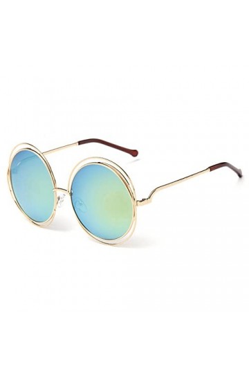 HCHES Lunettes de soleil à monture ronde en métal vintage pour femmes Lunettes de soleil à monture creuse Conduite pour homme