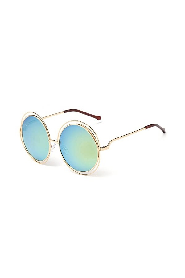 HCHES Lunettes de soleil à monture ronde en métal vintage pour femmes Lunettes de soleil à monture creuse Conduite pour homme