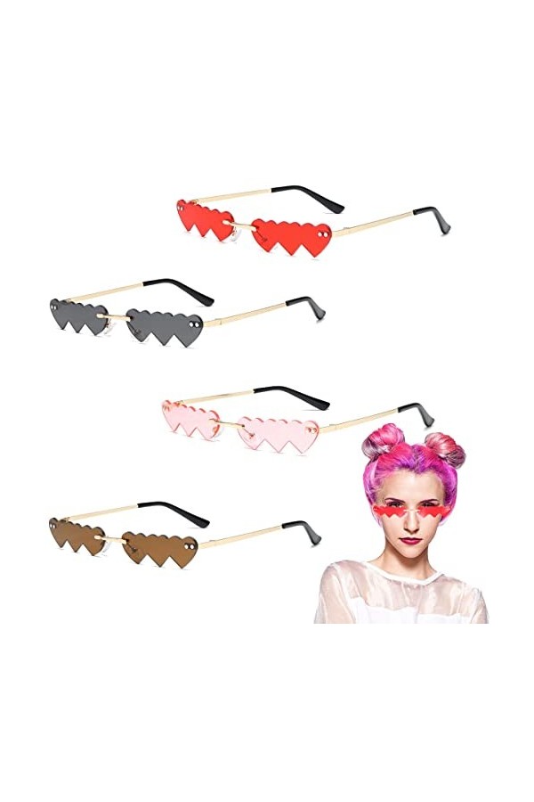 Waldspring Lunette Coeur 4 Paires, Lunettes Coeur, Lunettes de Soleil Coeur pour Fêtes, Anniversaires, Mariages, Carnavals No