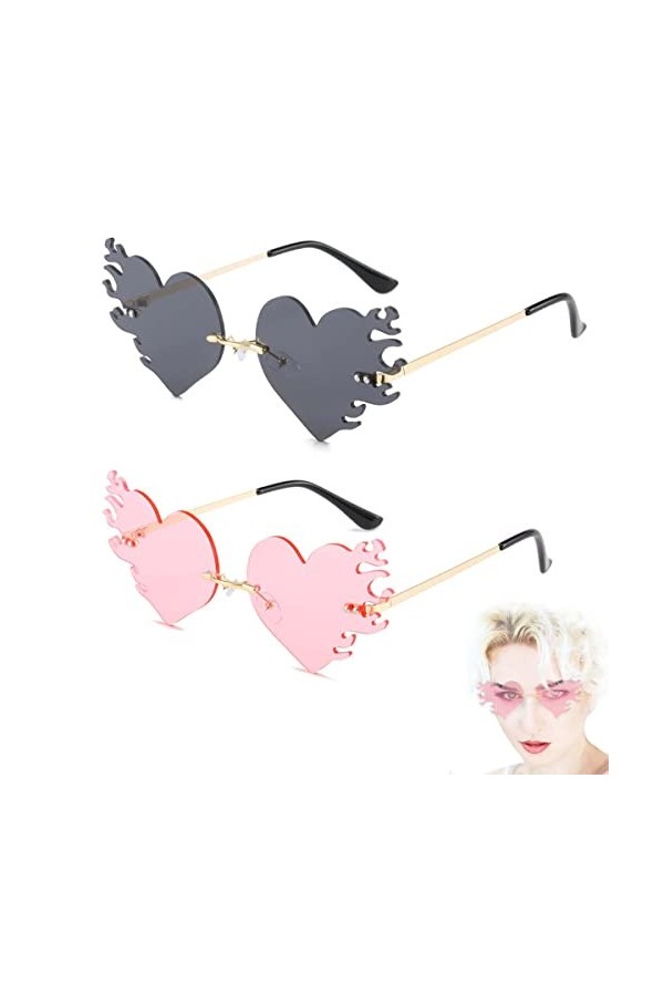 Waldspring Lunette Coeur 4 Paires, Lunettes Coeur, Lunettes de Soleil Coeur pour Fêtes, Anniversaires, Mariages, Carnavals No