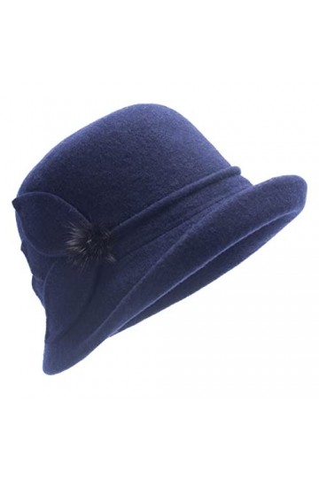 Lawliet Chapeau en laine souple pour femme Style vintage Motif floral asymétrique, bleu marine