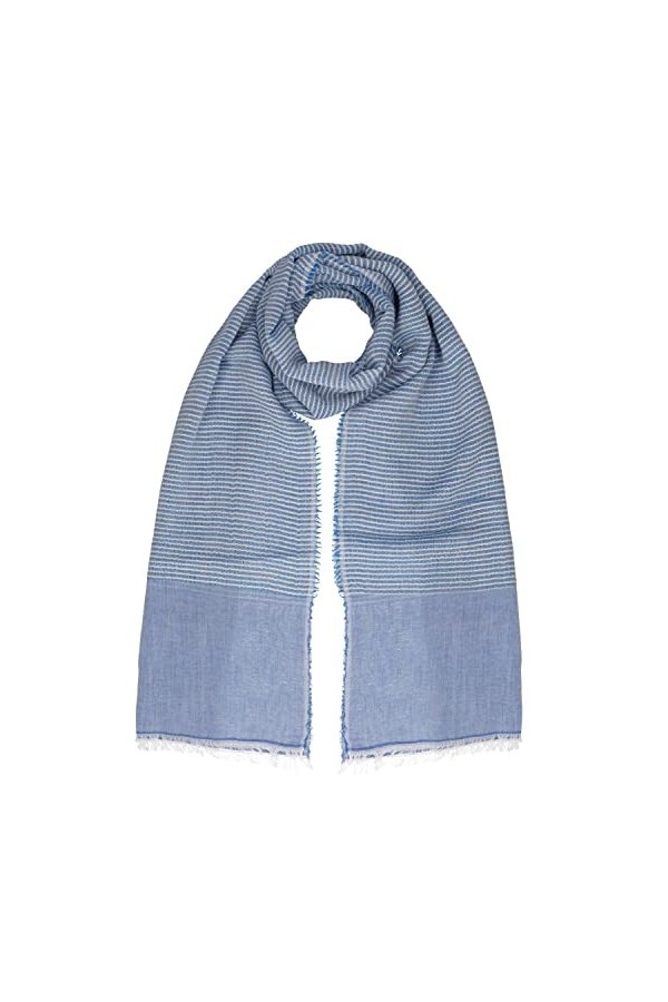 HAT YOU Foulard léger de haute qualité pour femme avec rayures horizontales et lurex, bleu, taille unique