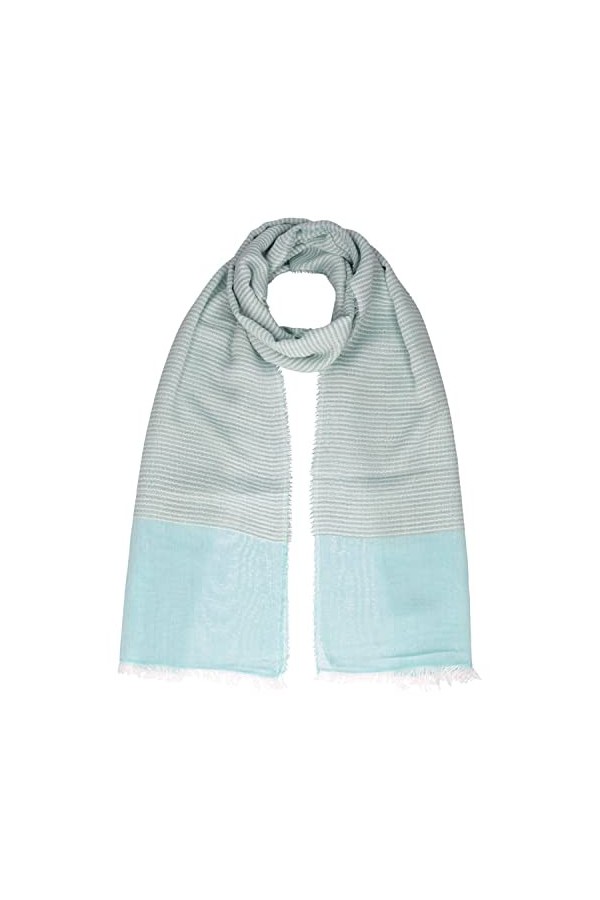 HAT YOU Foulard léger de haute qualité pour femme avec rayures horizontales et lurex, bleu, taille unique