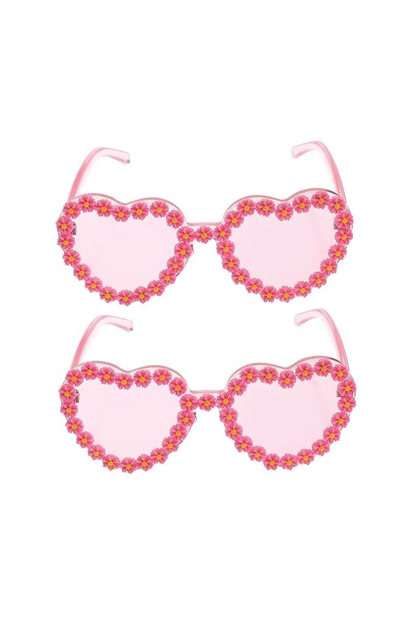 SOIMISS 2 Pièces Lunettes De Soleil Coeur Fleur Lunettes De Soleil De Plage Dété Lunettes De Soleil Marguerite Rétro Lunette
