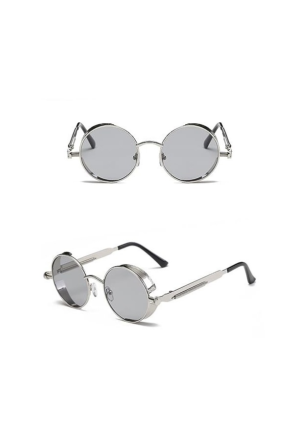 QQLADY Lunettes De Soleil Pour Hommes Et Femmes, Lunettes De Soleil De Style Punk, Lunettes De Soleil Rondes, Lunettes De Sol