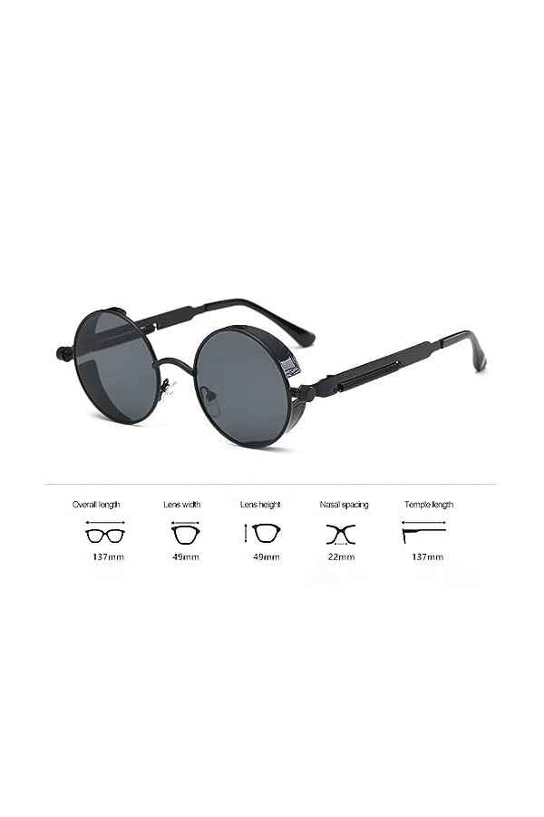 QQLADY Lunettes De Soleil Pour Hommes Et Femmes, Lunettes De Soleil Rondes, Lunettes De Soleil Punk, Fête Ou Voyage Gris