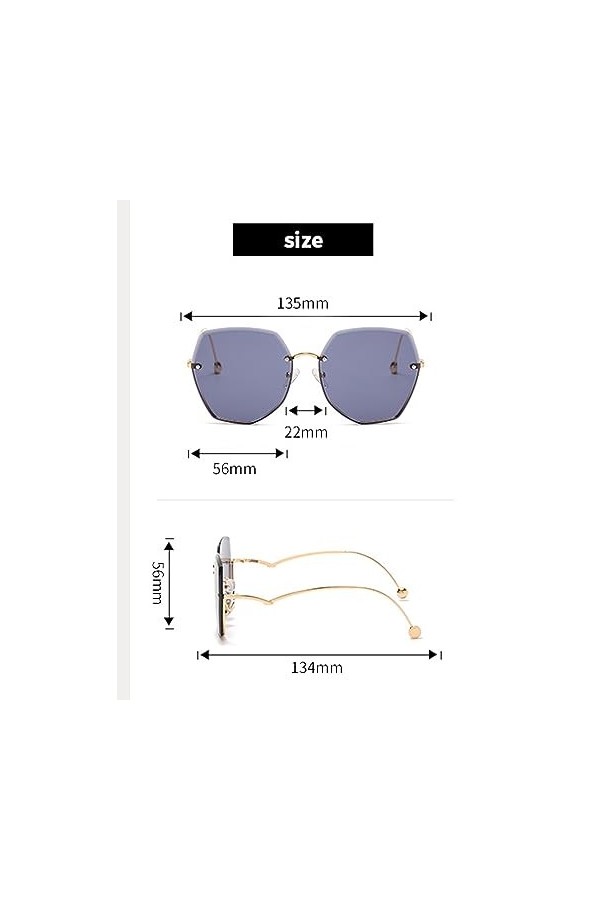 QQLADY Lunettes De Soleil Pour Femmes, Lunettes De Soleil Sans Monture, Lunettes De Soleil Européennes Et Américaines, Gris D