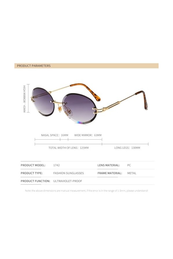 QQLADY Lunettes De Soleil Pour Femmes, Lunettes De Soleil Sans Monture, Lunettes De Soleil Ovales, Adaptées Aux Voyages En Pl