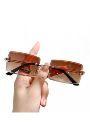 SONISA Lunettes de soleil rétro rectangulaires sans cadre femmes lunettes de soleil dégradé rose femmes coupe lentille carrée