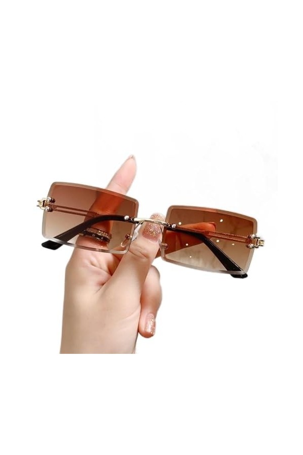 SONISA Lunettes de soleil rétro rectangulaires sans cadre femmes lunettes de soleil dégradé rose femmes coupe lentille carrée