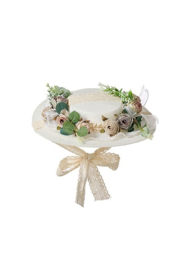 COSDREAMER Chapeau de Soleil Victorien avec nœuds et Fleurs pour Filles et Femmes D 