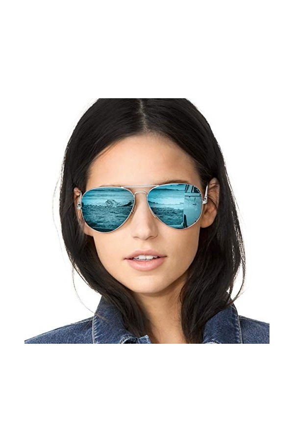 SODQW Pilote Lunettes de Soleil Femme Polarisées Classique Métal Modernes et Fashion Miroir UV407 Protection Réfléchissante
