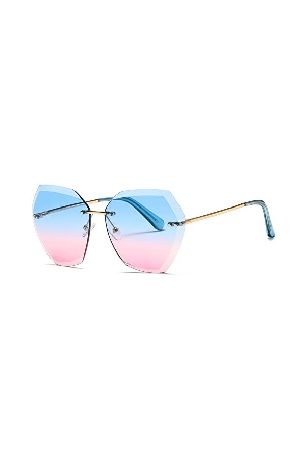 kimorn Lunettes de soleil pour femmes Lentilles de découpe diamantées Non-cerclées classiques AE0534 Or/Bleu/Rose, 65 