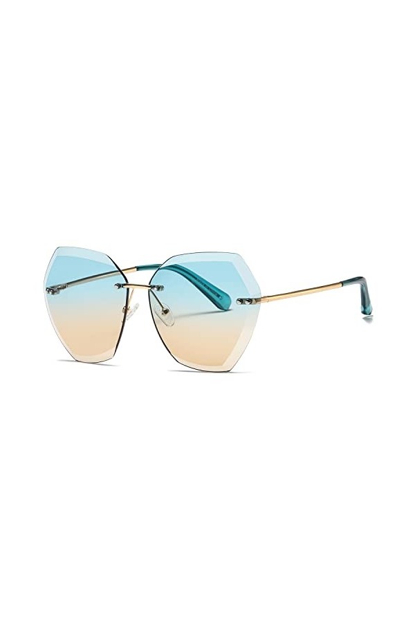 kimorn Lunettes de soleil pour femmes Lentilles de découpe diamantées Non-cerclées classiques AE0534 Or/Bleu/Rose, 65 