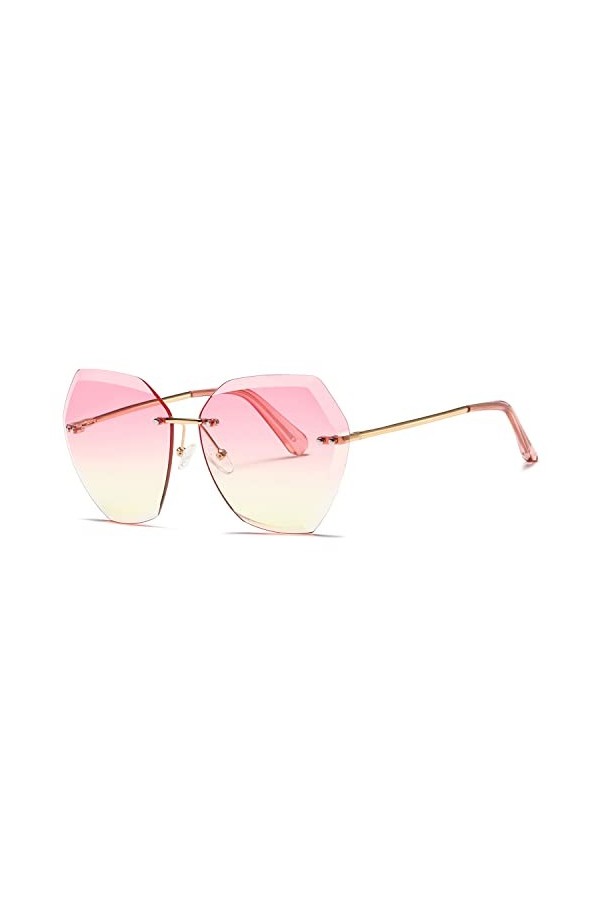 kimorn Lunettes de soleil pour femmes Lentilles de découpe diamantées Non-cerclées classiques AE0534 Or/Bleu/Rose, 65 