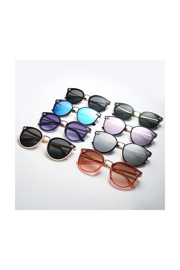 SvriTe Lunettes de soleil ovales avec monture en métal UV400 pour femme