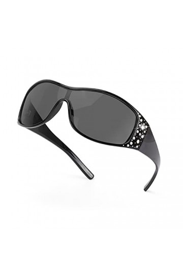 SODQW Lunettes de Soleil Femme Polarisées, Fashion Strass Lunette Soleil 100% UVA UVB Protection Réfléchissante Noir Cadre/G
