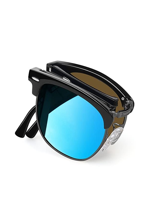 Joopin Lunettes de Soleil Vintage Pliables Hommes Lunettes de Soleil Demi-Monture Polarisées Femmes Rétro Uv400 Lunette de So