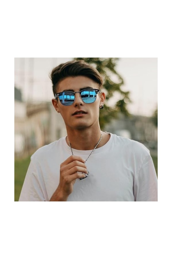 Joopin Lunettes de Soleil Vintage Pliables Hommes Lunettes de Soleil Demi-Monture Polarisées Femmes Rétro Uv400 Lunette de So