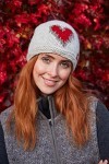 Pachamama Bonnet en laine pour femme avec doublure polaire tricotée à la main Motif cœur rouge avoine Taille unique Fait à la