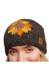 Pachamama Bonnet en laine pour femme avec doublure en polaire Motif tournesol Écorce Taille unique Fait à la main Très chaud 