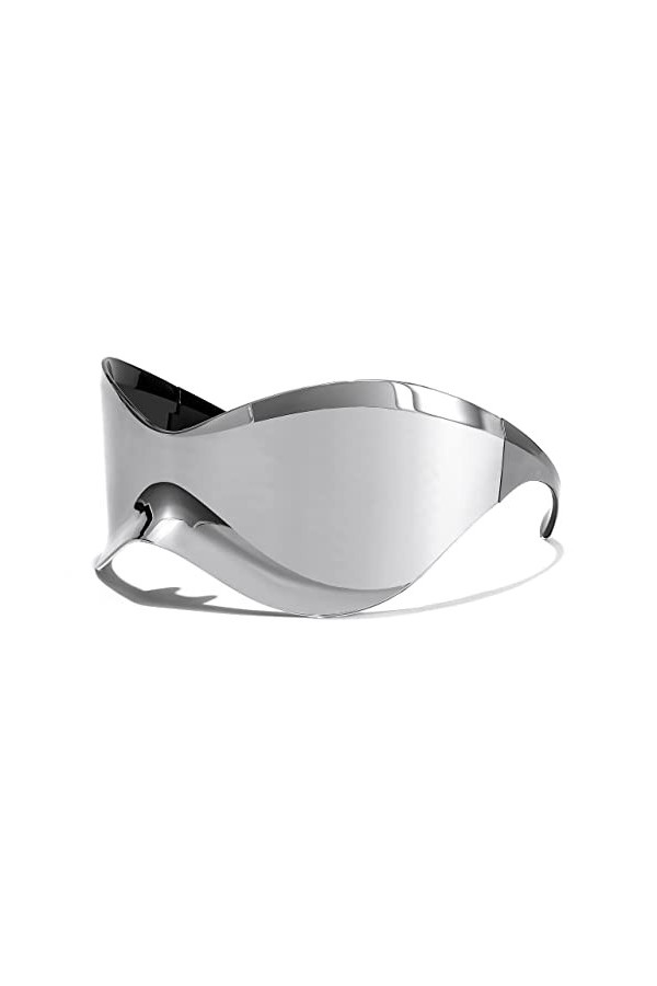 FEISEDY Lunettes de Soleil Futuristes Surdimensionnées pour Homme et Femme Alien Wrap Around Y2K Mode Visière Avec Protection