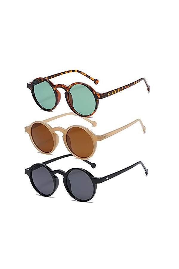 Long Keeper Lunettes de Soleil retro Classique ronde vintage Plastique lunette de soleil Protection UV400 Femmes Hommes