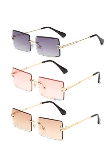 Long Keeper Lunettes de Soleil Rectangulaires sans Monture UV400 Lunettes Carrées sans Cadre Anti-éblouissement pour Les Femm