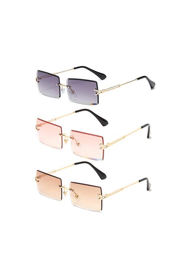 Long Keeper Lunettes de Soleil Rectangulaires sans Monture UV400 Lunettes Carrées sans Cadre Anti-éblouissement pour Les Femm