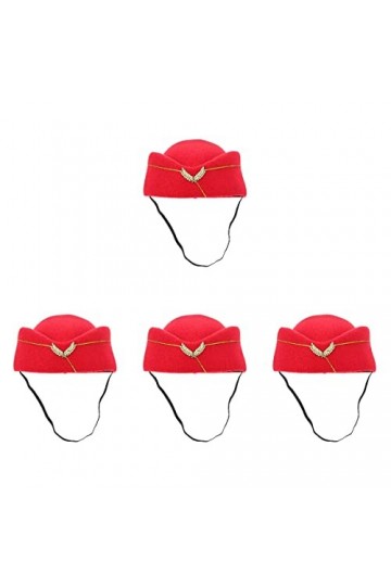 Operitacx Lot de 4 chapeaux de clochette en feutre pour hôtesse de bord - Pour femme - Rouge