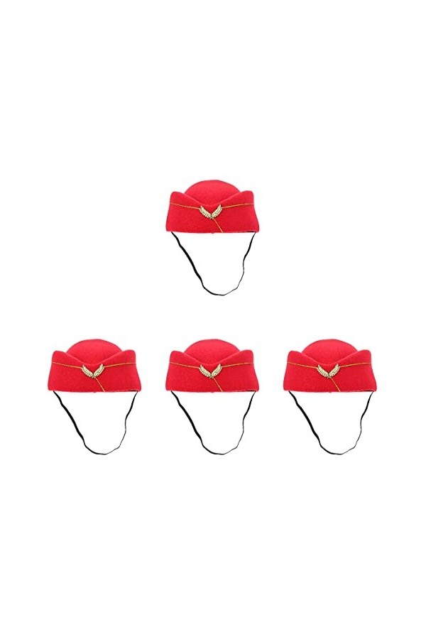 Operitacx Lot de 4 chapeaux de clochette en feutre pour hôtesse de bord - Pour femme - Rouge