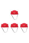 Operitacx Lot de 4 chapeaux de clochette en feutre pour hôtesse de bord - Pour femme - Rouge