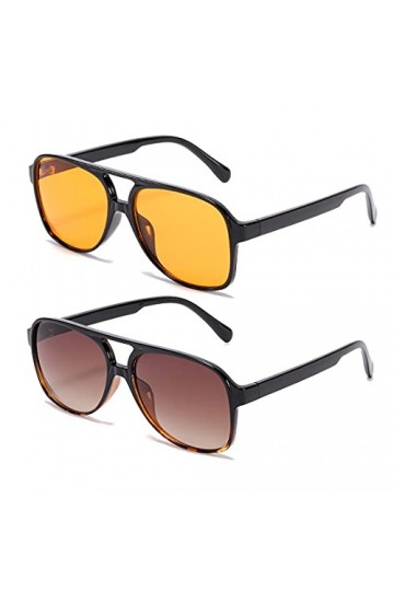 kimorn Lunettes De Soleil Pour Femmes Hommes Classique Vintage Grand Cadre Jaune Lentille Rétro Années 70 Nuances K1017 Écai